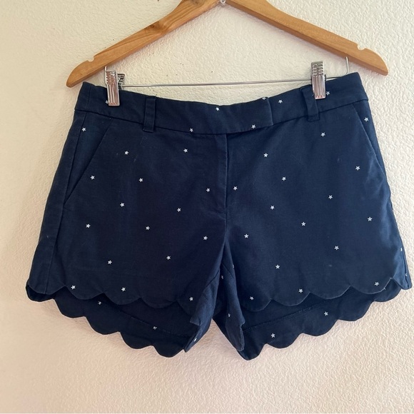J Crew | Navy Scalloped Linen and Cotton Shorts - Picture 2 of 8